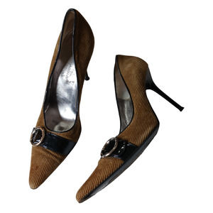 90's Vintage DOLCE & GABBANA High Heels Tan Brown Corduroy Pointy Toe Size 39
